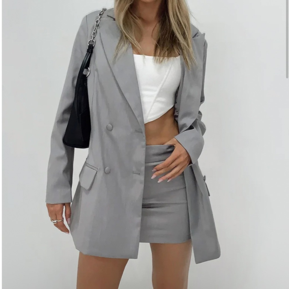 Princess Polly Adam Double-Breasted Blazer in Grey NWT